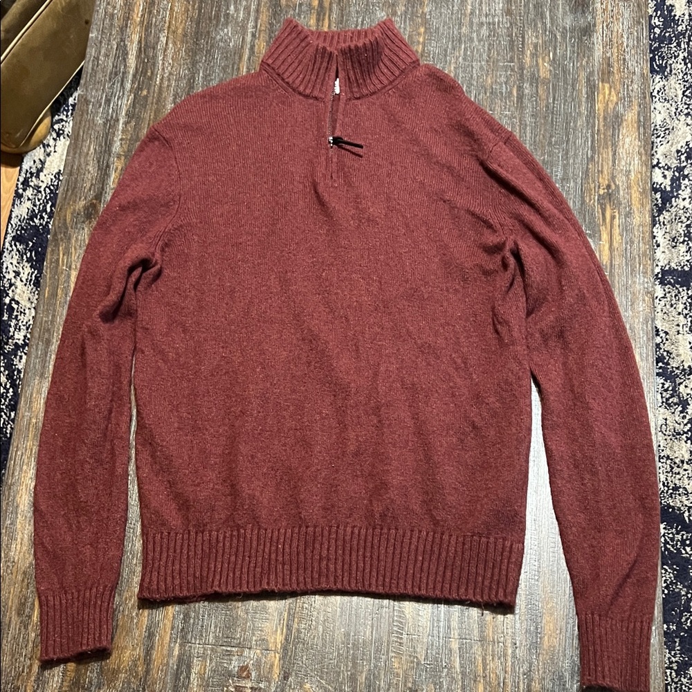 Men's Maroon Zip-Up Sweater Lambswool Mix